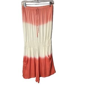 Beach By Exist Coral and Cream Tie-Dye Strapless Jumpsuit